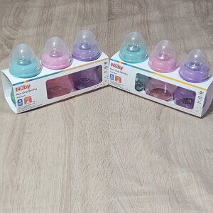 Lot Of 6 Nuby Wide Neck Non Drip Bottles 8oz New Bpa Free Girls Multicolor
